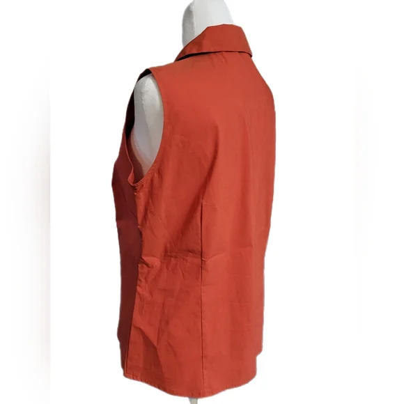 St John's Bay sleeveless button front, collared darted, burnt orange blouse Sz M - Picture 3 of 8